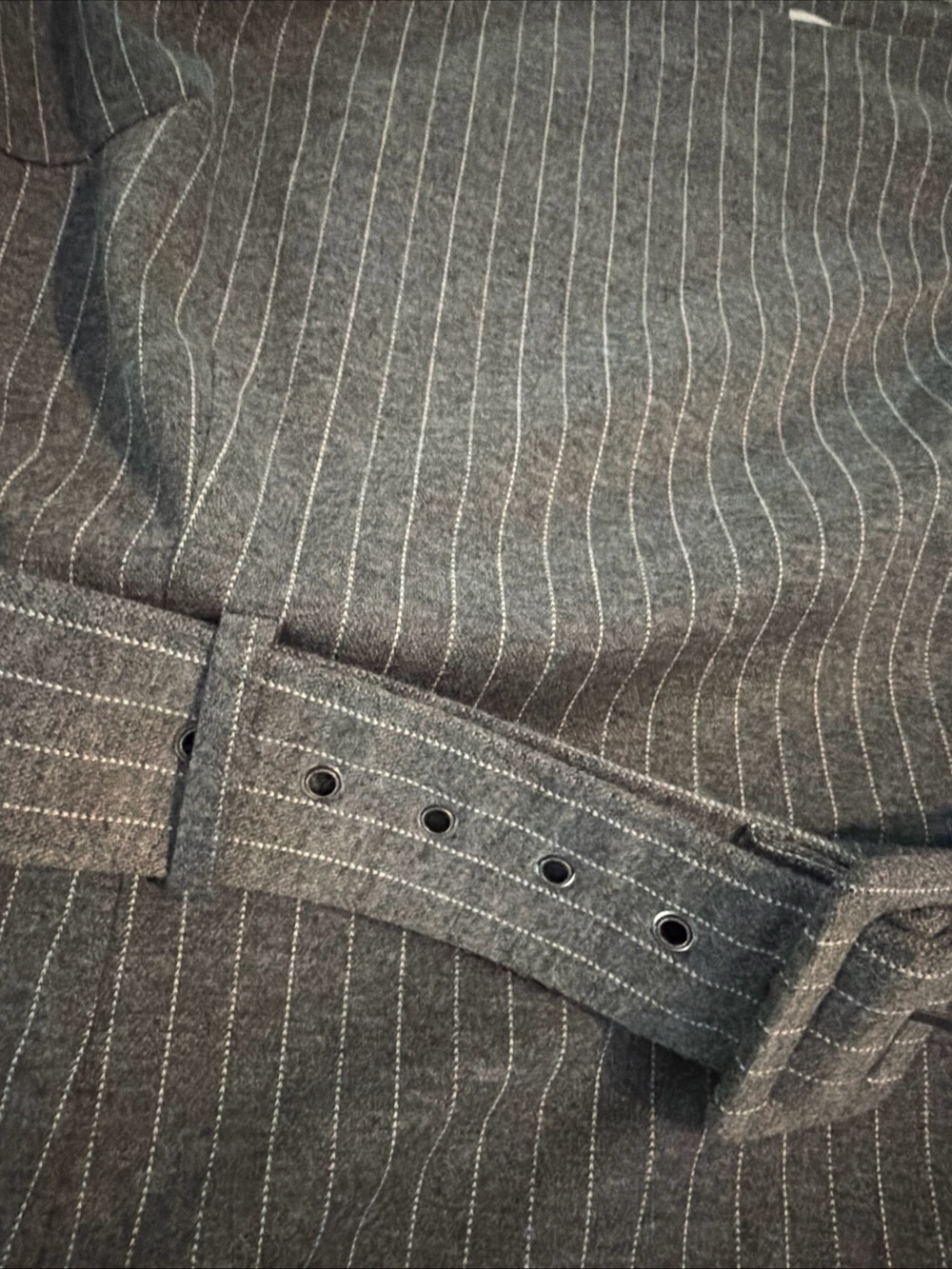 Gretchen Scott Bantau Dress Gray Pinstripe Classy Elegant Pencil L Stretch - Picture 3 of 8